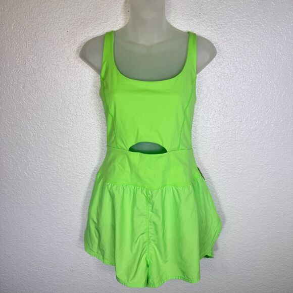Free People Righteous Runsie Womens Large Romper Run Gym Neon Green FP Movement